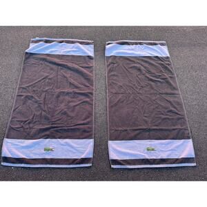 Lacoste - Set of 2 Brown/Blue Bath Towels Alligator Crocodile Logo